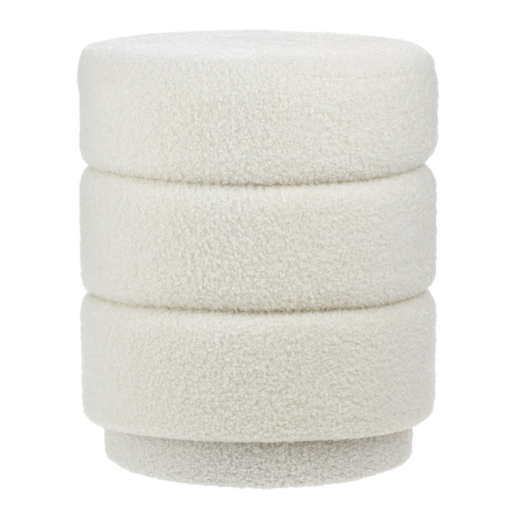 Dekoratív zsámoly, Teddy modell, átmérő 36 cm, magasság 43 cm, szín fehér, anyag fa és poliészter