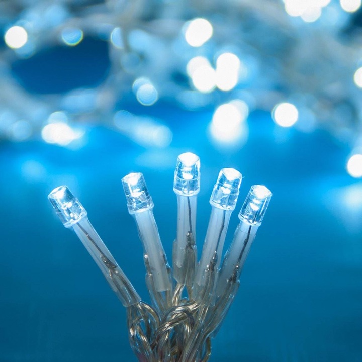 LED Fényfüzér, 300 Izzó, Átlátszó Kábel, 8 Program, Hideg Fehér, 18m, MYONNA IT & E-COMMERCE ®