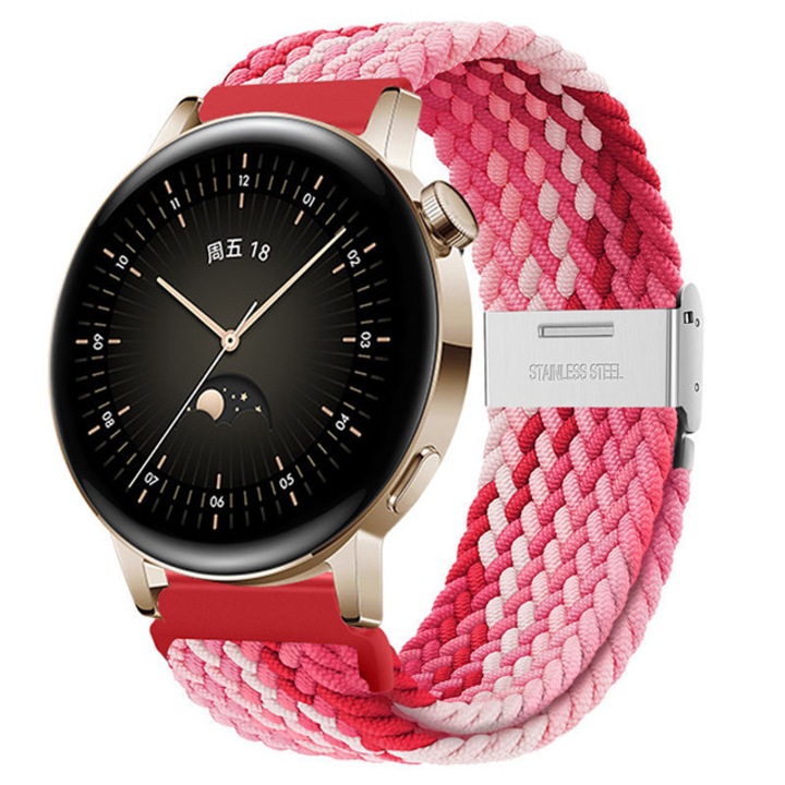 Okosóra szíj, állítható, piros/fehér, 18 mm