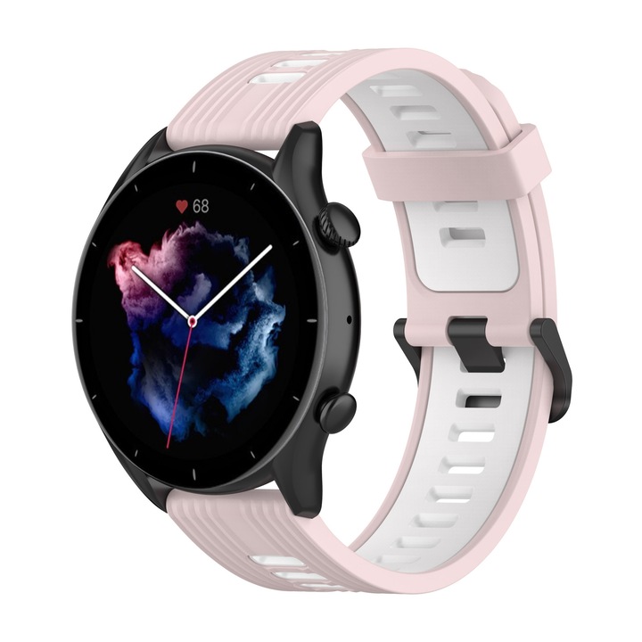 Каишка за часовник Vogo, съвместима с Garmin, Huawei Watch, Samsung Galaxy Watch, Amazfit, 22 mm, Silicon, Sandpink/White