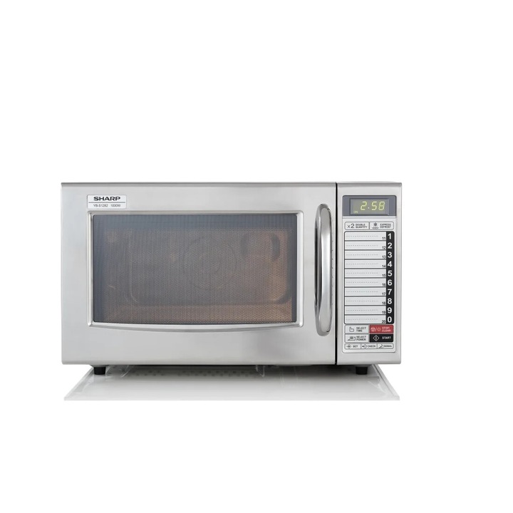 Cuptor cu microunde profesional SHARP YB-S1282AE, 28l, 1000W, Digital, 11 Trepte de putere, 20 Programe presetabile, Usor de curatat, interior plat, Argintiu