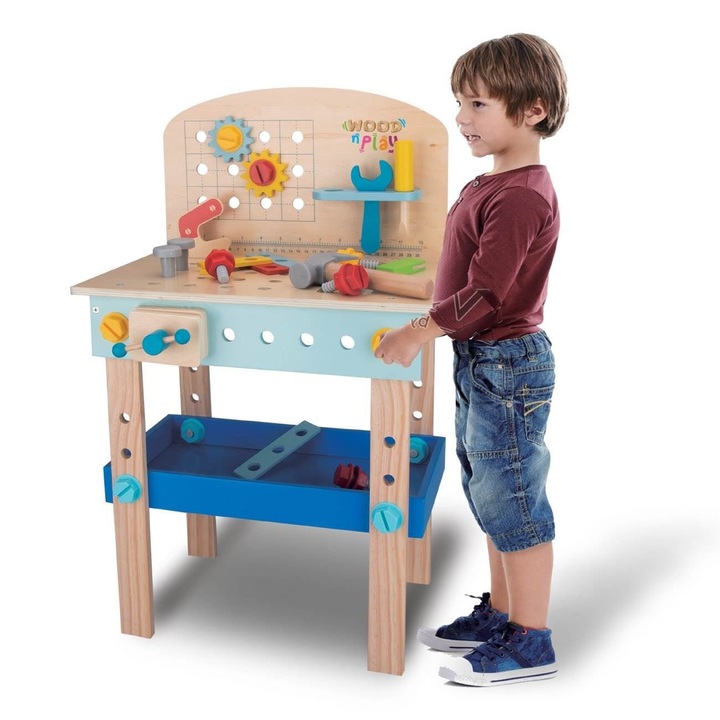 Fából készült munkapad, Wood n Play, 50 darabos, Többszínű, Méretek 40x24.5x64.5 cm, MYONNA IT & E- COMMERCE ®