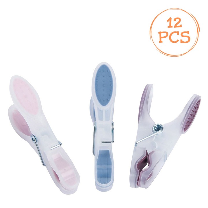 Carlige cu maner colorat moale softgrip pentru rufe 8cm - 12buc