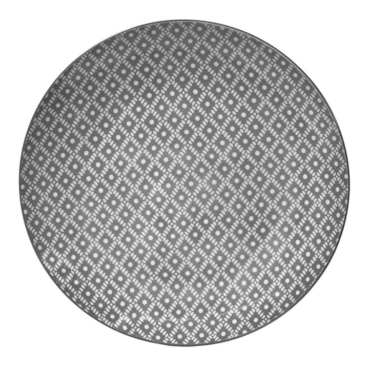 Порцеланова чиния, сив модел, бяла, 26,5 см, подходяща за съдомиялна машина и микровълнова печка, MYONNA IT & E- COMMERCE ®