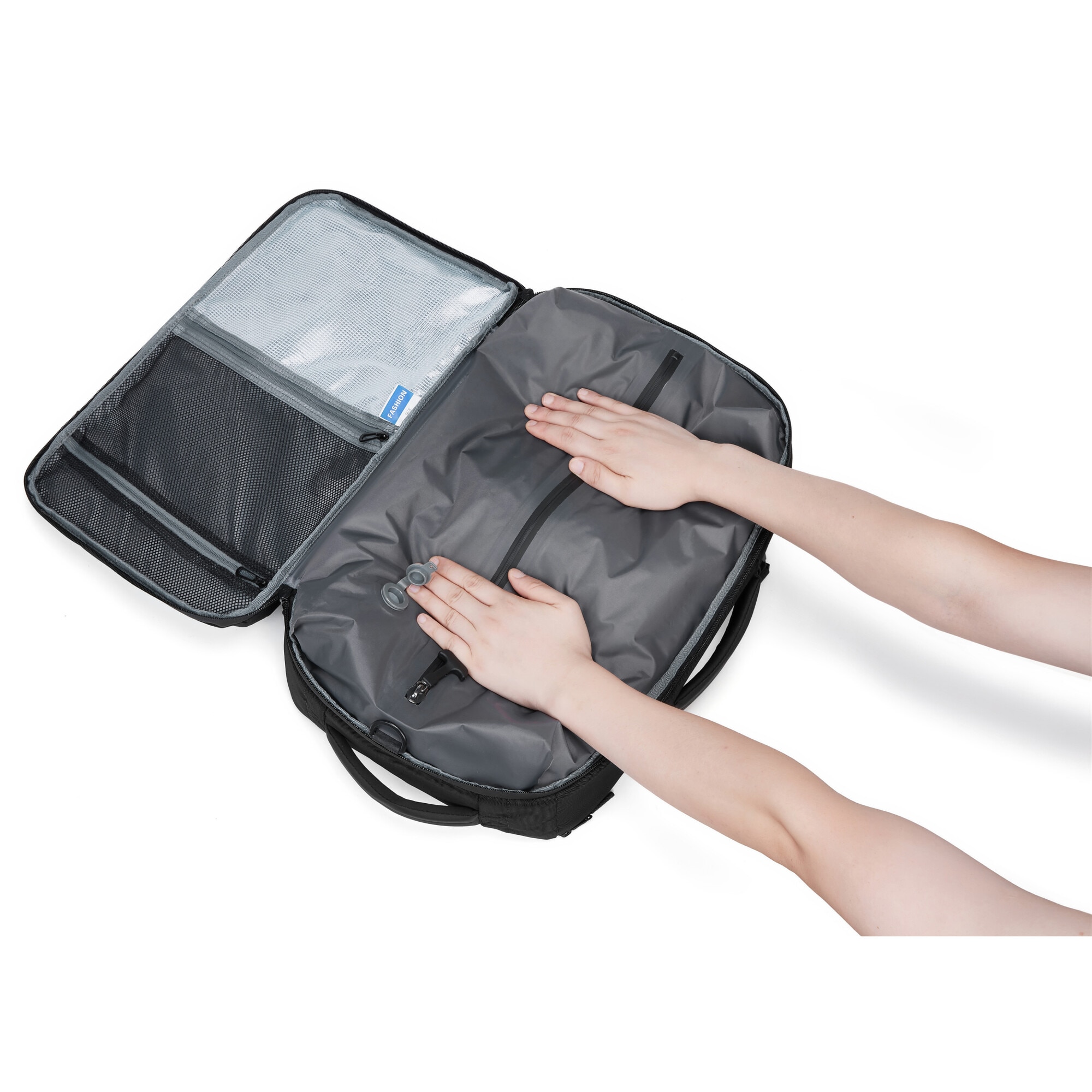 Rucsac cu Vacuum, 22-45 L, Multifunctional, Rezistent la apa, Pompa de aer inclusa, Laptop 15.6 inchi, 46x15x32 cm, Albastru