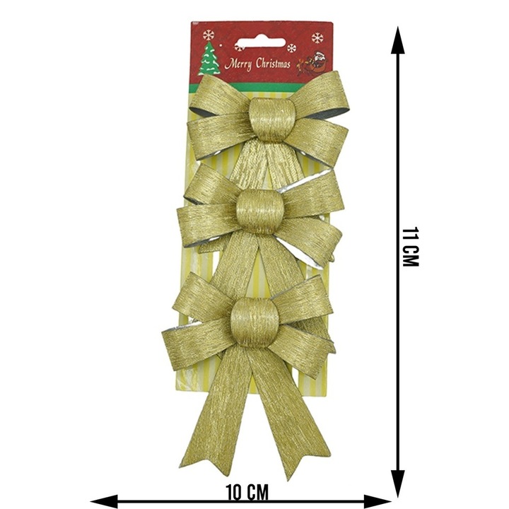 Set 3 fundite destinat brad, Aurii, 10 x 11 cm, din poliester, Southern Sky - calitate superioara