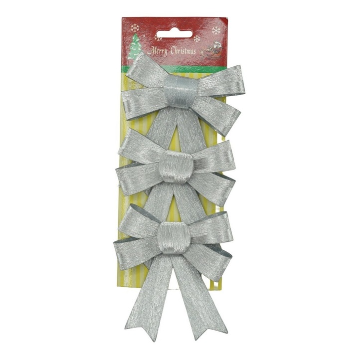 Set 3 fundite pentru brad, Argintii, 10 x 11 cm, din poliester, Leski