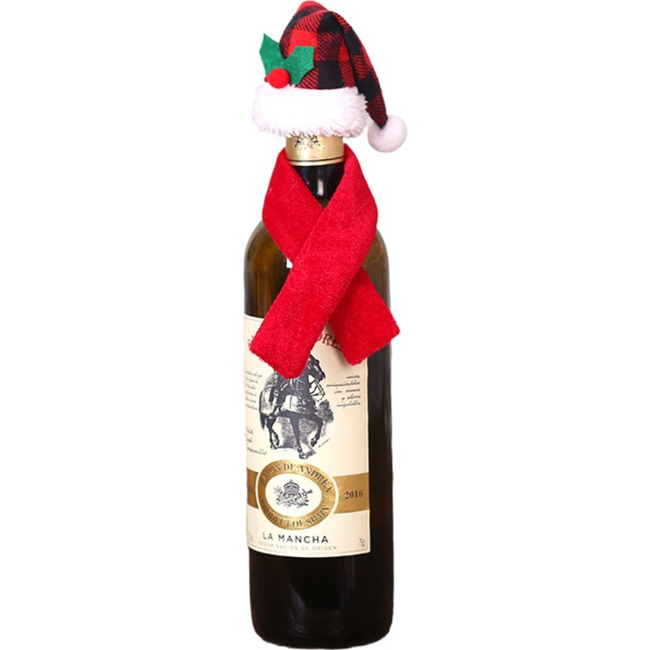 Set 2 Accesorii Decorative pentru Sticlele de Vin, Flippy, Tematica Craciun, Material Textil/Poliester, Multicolor