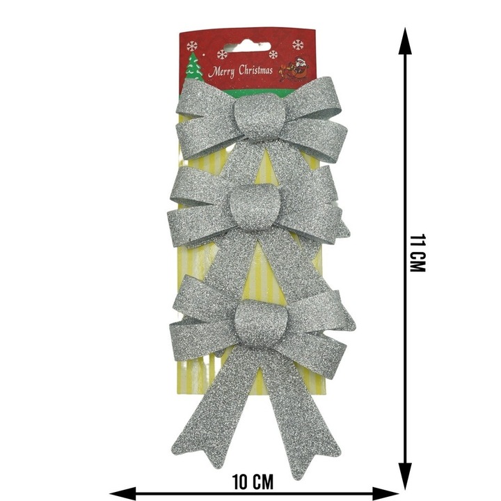Set 3 fundițe argintii cu sclipici, 10x11cm, din poliester