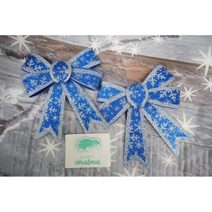 Set 2 fundite pt. brad, Albastre, model de nea, cu margini argintii, 13 x 18 cm, PVC, Southern Sky - calitate superioara