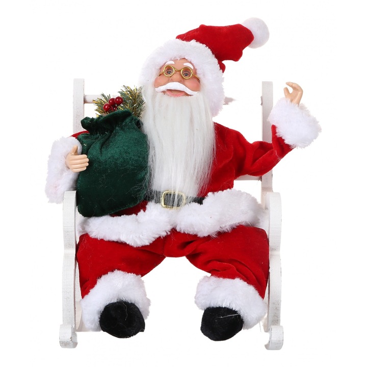 Jucarie decorativa, Cyrax, Mos Craciun, 30 cm x 18 cm, grosime 18 cm, lana, tesatura de plus, poliester, interior/exterior