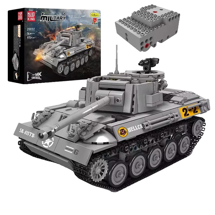 Set de constructie tank militar, Mould king, Plastic, 971 Piese, Multicolor