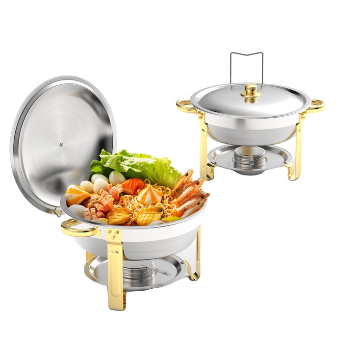 Комплект от 2 гурме подноса, 5QT, неръждаема стомана, сребро