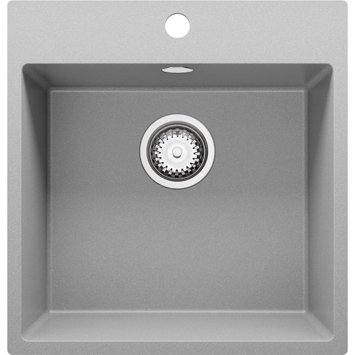 Chiuveta de bucatarie din granit 48x50cm, Chiuveta 1 Cuva + Sifon, Pentru dulap de 50cm, Riga Primagran Gri