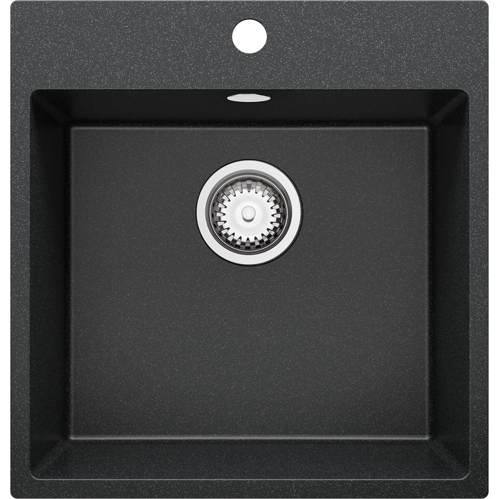 Chiuveta de bucatarie din granit 48x50cm, Chiuveta 1 Cuva + Sifon, Pentru dulap de 50cm, Riga Primagran Grafit