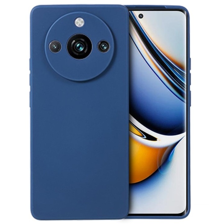 Защитен калъф, Flippy, за Realme 11 Pro Plus, течен силикон, с микрофибър от вътрешната страна, защита против удар, съвместим с безжично зареждане, син