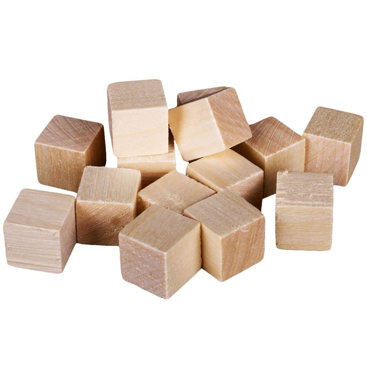 Комплект дървени кубчета, 49 части, размери 1,5x1,5x1,5 см, естествен цвят