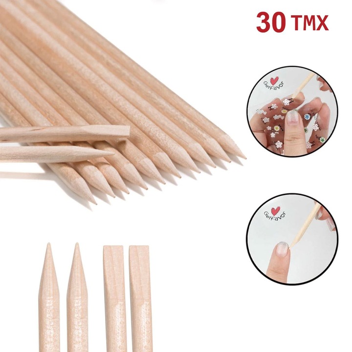 Set Betisoare Manichiura, 30 Bucati, Varf Plat si Ascutit, 10 cm