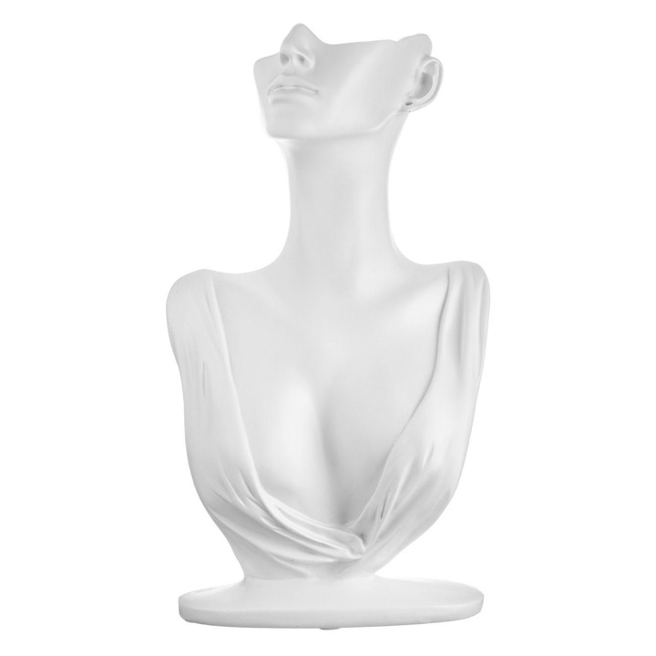 Suport Organizator Bijuterii, Bust Femeie, Polirasina, Alb, 18x7x31.5cm