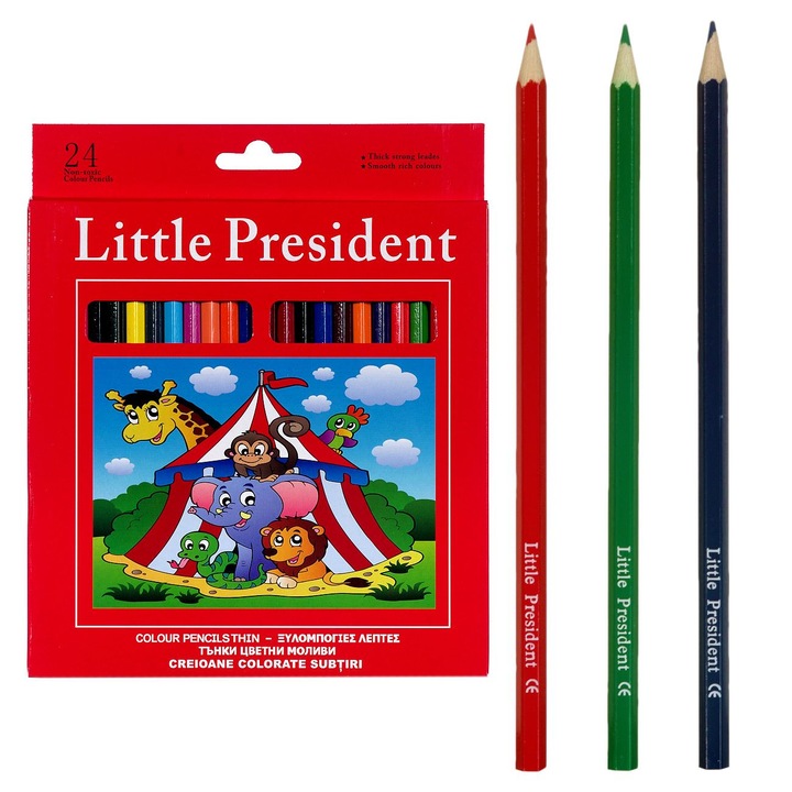 Set Creioane Colorate Subtiri, Little President, 24 Bucati, Multicolor