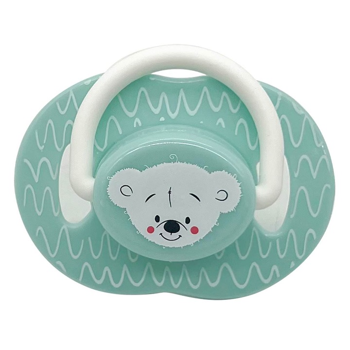 Бебешка залъгалка Honey, мече, Силиконова, светло зелено, 0-6 месеца, кутия за стерилизация