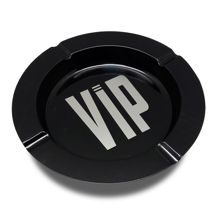 Черен кръгъл метален пепелник с VIP послание 14x2см