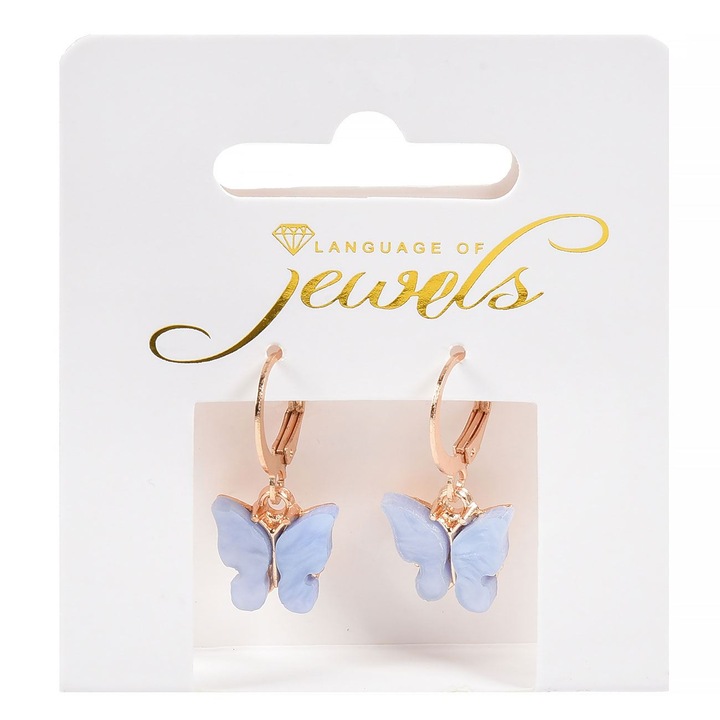 Cercei cercuri de culoare aurie cu fluture albastru pentru femei 3cm