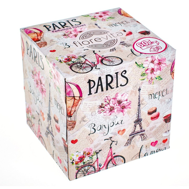 Servetele Parfumate Cub, Fiorevita, Model Paris, Alb, 60 Bucati, 3 Straturi