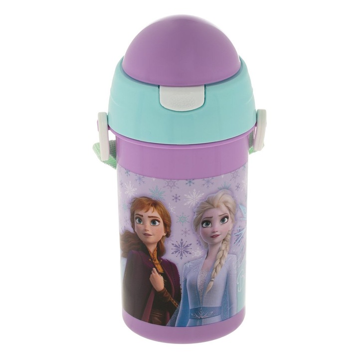 Бутилка за вода Lila Frozen 2, Изскачаща, 500мл