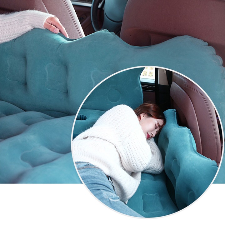 Надуваем матрак за кола Jormftte, комплект с възглавници, 125x75см, тъмносин, капацитет 150кг