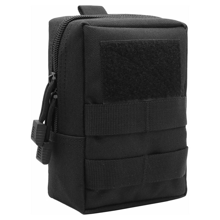 Borseta Tactica Sport, Negru, 15x11x6cm, Buziunar Atasabil cu Prindere pe Centura, Vesta sau Rucsac, Sistem MOLLE, HIPOLAR