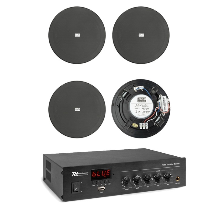 Аудио система Таванни високоговорители 4 черни, USB, FM, Bluetooth