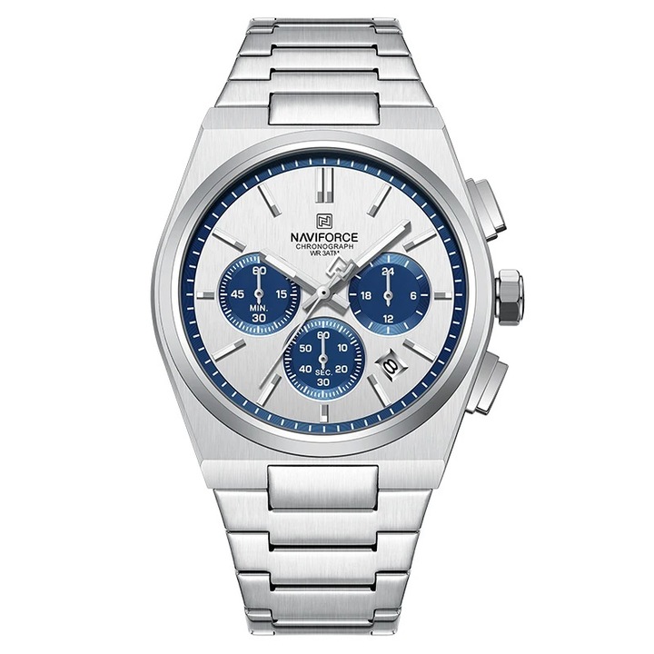 Naviforce Férfi Karóra Kronográf Kvarc Analóg Divat Alkalmi Elegáns Ezüst Kék