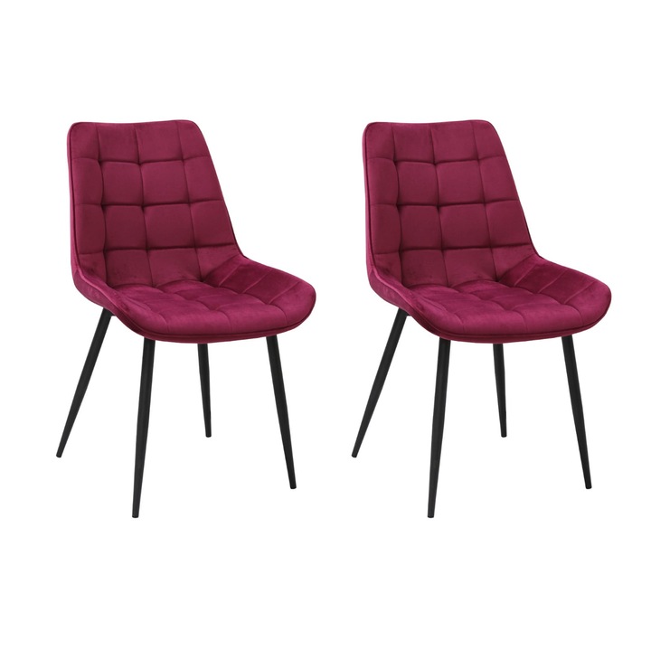 Set 2 scaune Onix Bordo, tapitate cu material textil, picioare metalice negre, bordo 87x53 cm