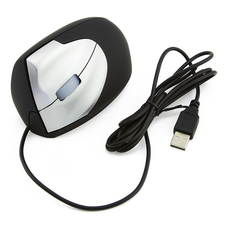 Кабелна мишка Mmgoqqt, голяма, бяла, USB, 1000dpi, ергономичен дизайн за левичари