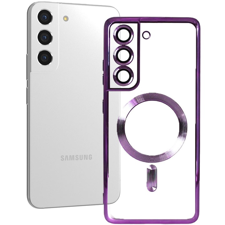 Husa tip MagSafe pentru Samsung Galaxy S22 Plus, Glamour MagCase, Protectie lentile camere, Rama electroplacata, Accente metalizate, Margini ridicate, Incarcare wireless, Magnetica, Mov
