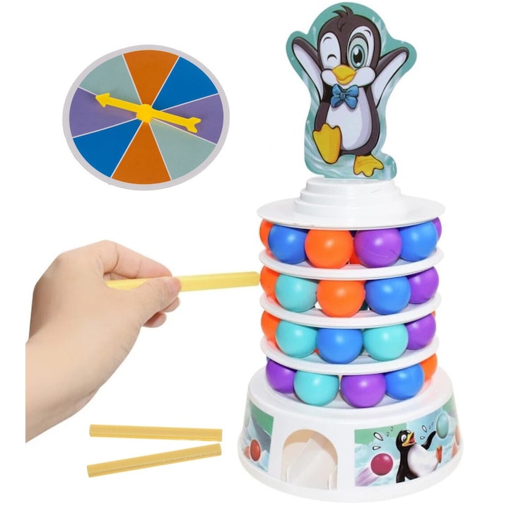 Társasjáték, Zola, Pingvin torony színes golyókkal, 29 x 15,5 cm