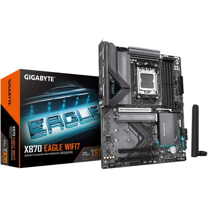 Placa de baza GIGABYTE X870 EAGLE WIFI7, AM5, DDR5, BT, ATX, Negru