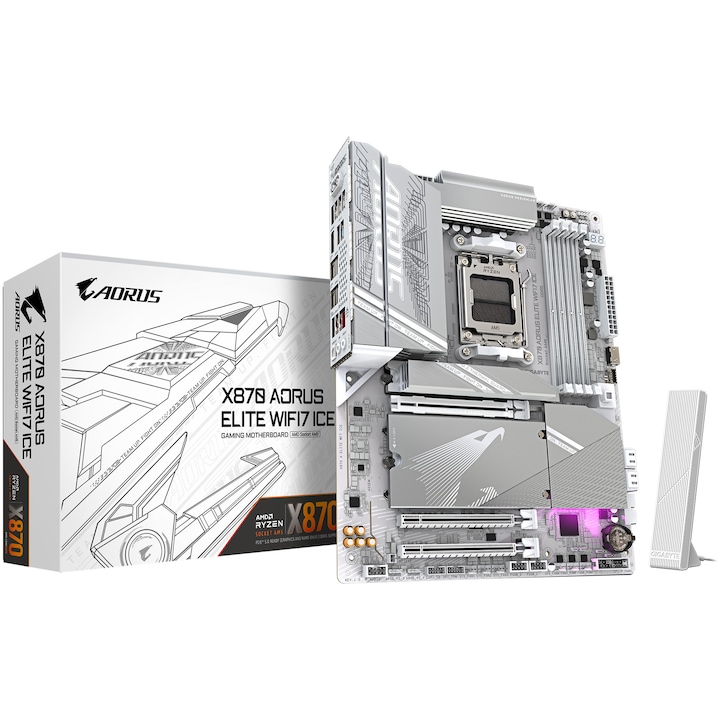 Дънна платка GIGABYTE X870 AORUS ELITE WIFI7 ICE, AM5, DDR5, Wi-Fi, BT, ATX, Бял