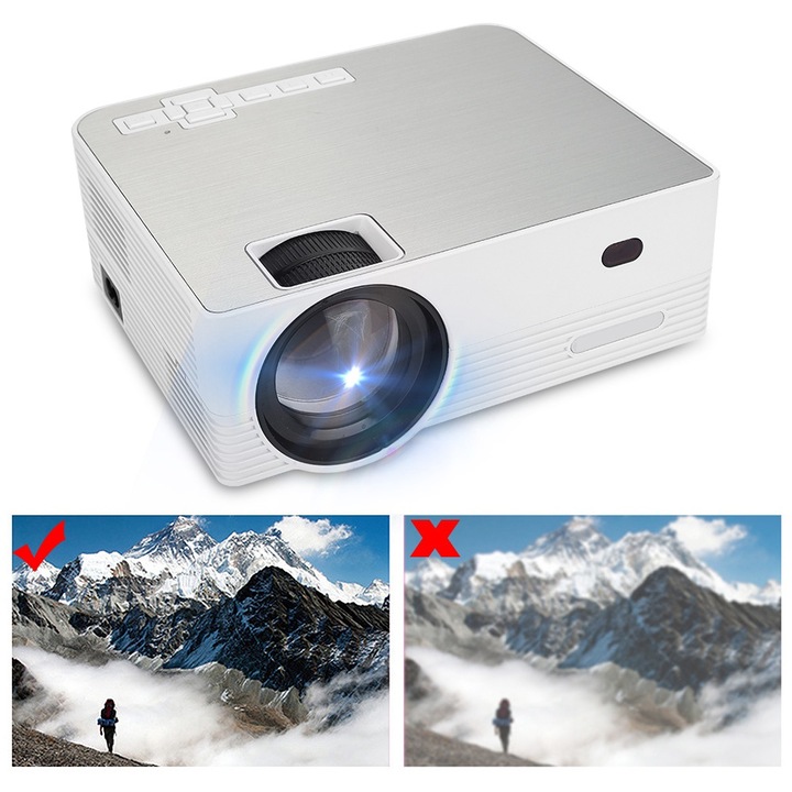 Longziming Q6 mini hordozható videoprojektor, 1280x720, 2800 lm, trapézkorrekció +/- 15 fok, vetítési méret 40-120 hüvelyk