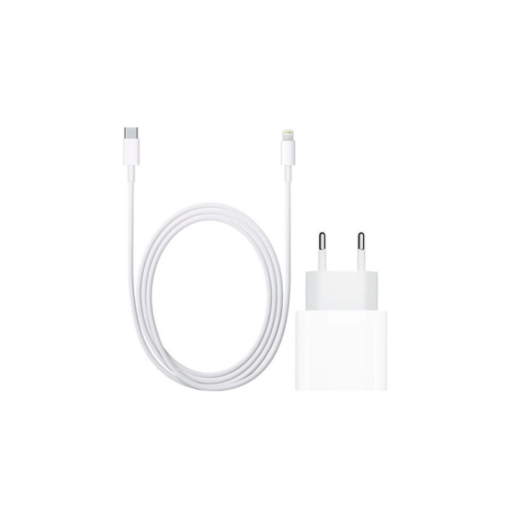 Set Incarcator USB-C 20W Fast Charger si cablu Lightning, Fast Charge, Compatibil cu Apple, Alb, Pannu HT C-006