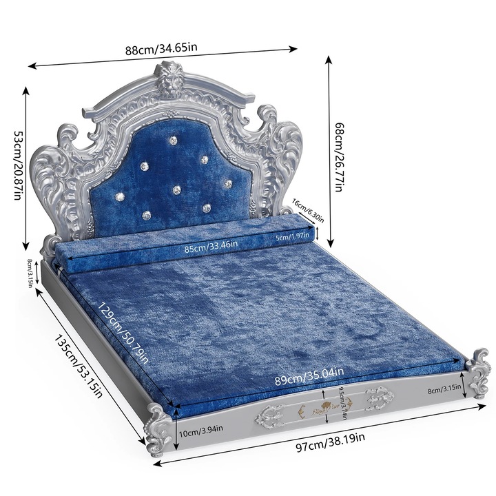 Легло за домашни любимци, синьо, XXL, 97x135x68см, пластмаса/буерте, холандско кадифено покритие