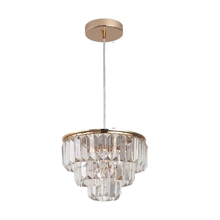 Lustra moderna cu cristale, 25cm diametru, crom, set cu becuri incluse