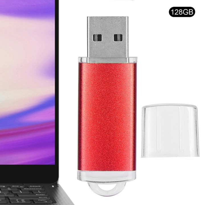 USB флаш памет 128GB, longziming, алуминий, USB 2.0, преносима, червена
