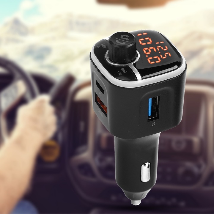 Longziming Bluetooth autós töltő, 5.0, kétportos kialakítás, LED, DC12V-24V