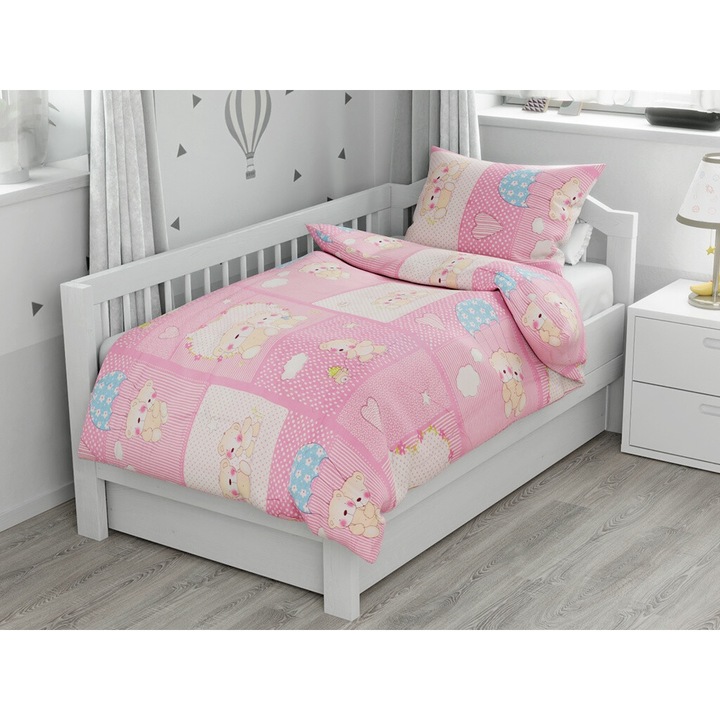 Lenjerii din bumbac pentru patut Culoare roz, COTTON TEDDY