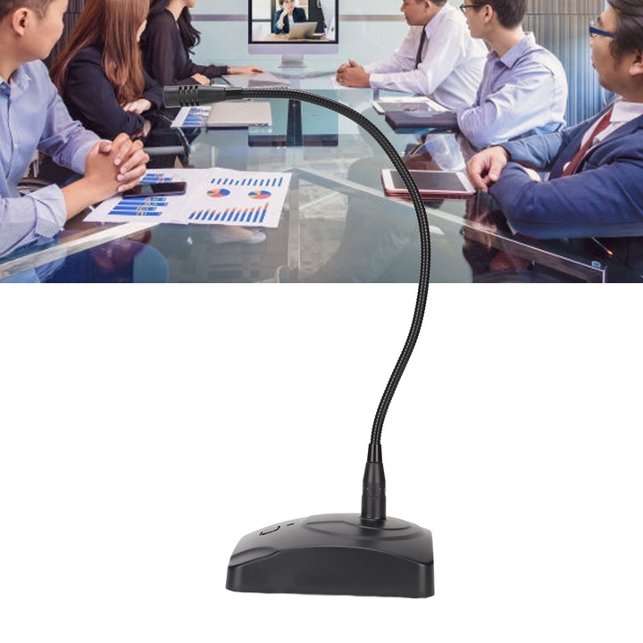 Asztali mikrofon hattyúnyakkal, hosszú csilingelés, fekete, XLR - 6,35 mm kábel, állítható, intelligens zajcsökkentés