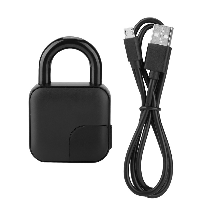 Интелигентна ключалка с пръстови отпечатъци, Longziming, IP65, 10 пръстови отпечатъка, черна, USB презареждаема