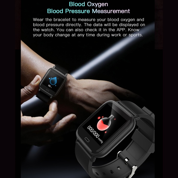 1,3-инчов цветен TFT екран Водоустойчива спортна гривна Мониторинг на сърдечен ритъм сън Смарт часовник (черен)