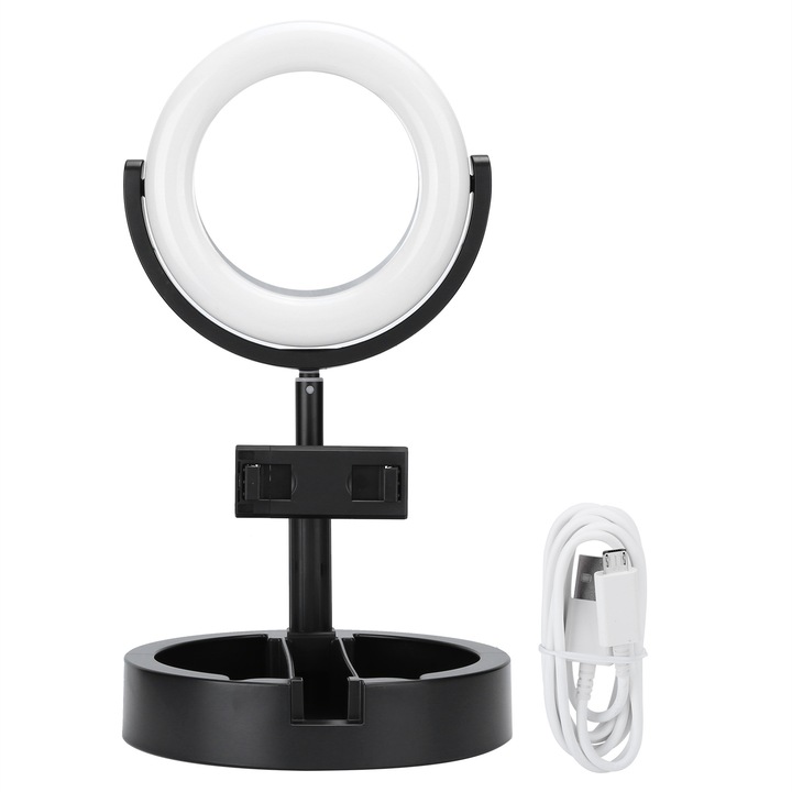 Lampa pliabila pentru difuzare live, Enforose, inaltime reglabila 35-65cm, trei culori de iluminare, neagra